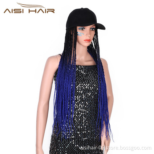 Aisi Hair Heat Resistant Synthetic Baseball Hat With Crochet Twist Braiding Hair Extension For Black Women Synthetic Hair Wigs